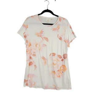 TED BAKER White Pink Floral Viscose Tee Short Sleeve Top Bloomcore SIZE 5 US 12